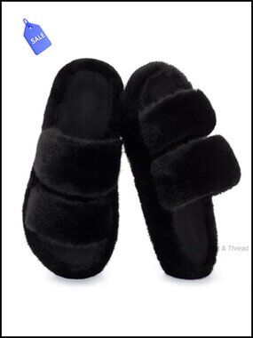 Faux Fur Open Toe Memory Foam Arch Support Slippers